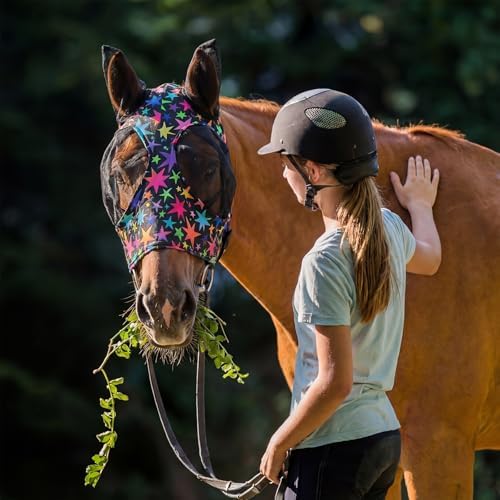 Weewooday 2 Pieces Horse Fly Masks for Horses Soft Fly Masks for Ears Smooth and Elasticity Mask with UV Protection(Star,M)