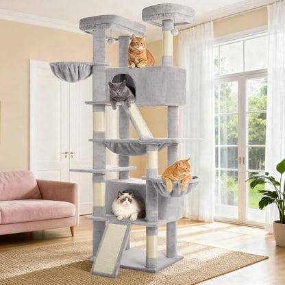 ABCPET 82" Tall Heavy-Duty Multi-Level Large Cat Tree Tower, Light Grey