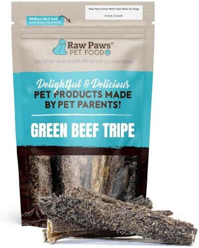 Raw Paws Green Beef Tripe Sticks for Dogs, 6-Inch (5-Count) - Dehydrated