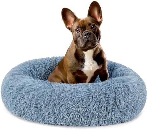 PetAmi Calming Donut Dog Bed, Washable Faux Fur, 23 Inch Small, Blue