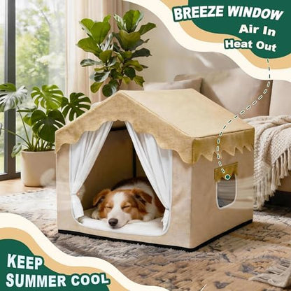 Boho Dog House Indoor, Soft Cozy Dog Cave for Medium & Large Dogs