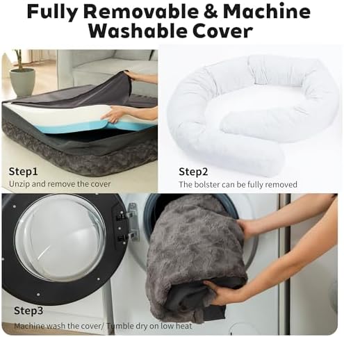 Memory Foam Dog Bed, Extra Large Orthopedic Dog Sofa with Sides and Waterproof Liner, Washable Bolster Pet Bed Couch with Removable Cover, Jumbo | 50 inch, Off-White