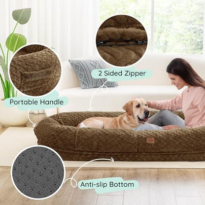 ChiXnuggle Orthopedic Human Dog Bed,with Faux Fur Washable Cover,Blanket
