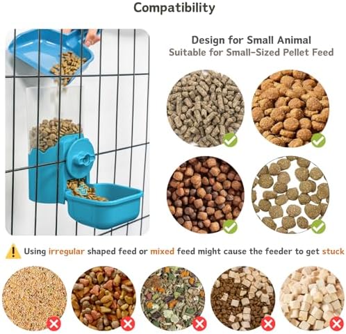 Automatic Pet Food Water Dispenser, Auto Gravity Pet Feeder Water Bottle Set for Cage, Feeding Station for Puppy Kitten Rabbit Guinea Pigs Chinchilla Ferret Hedgehog (Blue)
