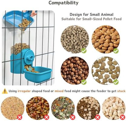 Automatic Pet Food Water Dispenser, Auto Gravity Pet Feeder Water Bottle Set for Cage, Feeding Station for Puppy Kitten Rabbit Guinea Pigs Chinchilla Ferret Hedgehog (Blue)
