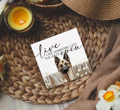 Live like Someone Left the Gate Open Belgian Malinois Wooden Signs,Farm Cottagecore Animal Office Kitchen Bedroom Decor,Rustic Farmhouse Home Decor Signs,Belgian Malinois Gifts for Women