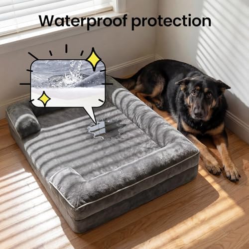 OhGeni Orthopedic Extra Large Dog Bed Couch, Memory Foam, 44-inch (Gray)