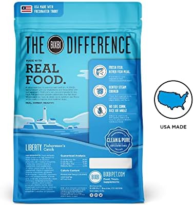 BIXBI Liberty Grain-Free Dry Dog Food, Fisherman’s Catch Recipe – Fresh Fish, High Protein, No Meat Meals – USA Made, 4 lbs