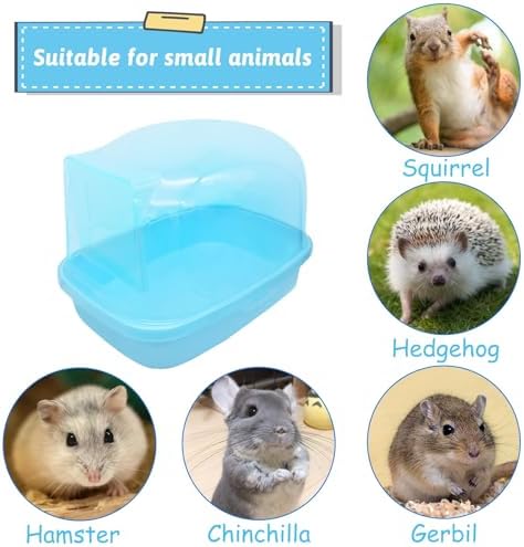 Hamiledyi Hamster Bathtub Dwarf Hamster Bathroom Sand Bath Container Chinchilla Sauna Room Plastic Sand Bath Box House for Gerbils Hedgehog Mice or Other Small Pets Animals(Blue,Large Size)