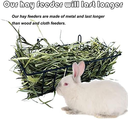 Rabbit Hay Feeder Rack Guinea Pig Hay Dispenser for Cage Hanging Metal Feeder Small Animals Hay Holder Manger for Rabbits Guinea Pigs Chinchillas Ferrets (Black - 2 in a Group)