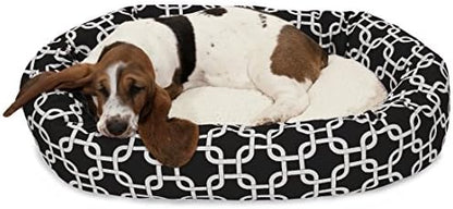 Majestic Pet 32 Inch Links Sherpa Calming Dog Bed Washable – Cozy Soft Round Dog Bed with Spine for Head Support - Fluffy Donut Dog Bed 32x23x7 (inch) – Round Pet Bed Medium - Black