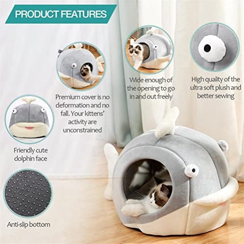 Lcybem Cat Beds for Indoor Cats - Cat Bed Cave with Removable Washable Cushioned Pillow, Soft Plush Premium Cotton No Deformation Pet Bed, Roomy Dolphin cat House Design, Multiple Sizes