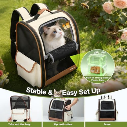 Lekereise Cat Backpack Carriers, Dog Carrier Backpacks with Breathable Mesh for Small Medium Cats Dogs Puppy Up to 18 Lbs, Pet Foldable Carrying Backpack Ventilated for Travel Hiking Collapsible