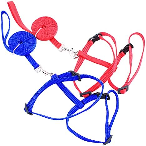 2 Pcs Adjustable Bunny Rabbit Harness with Leash Cat Puppy Walking Harness Leash Pet Harness Leash for Pigs Hamster Small Animals Red and Blue