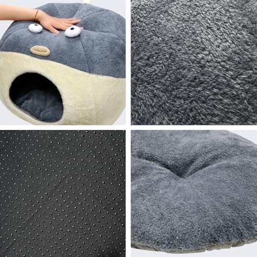 Cat Beds for Indoor Cats-19.7''Cute Pufferfish Larger Cat Cave Bed,Grey XL