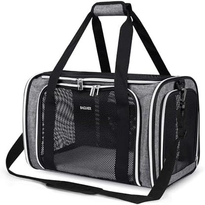 BAGLHER Pet Travel Carrier, Cat Carriers Dog Carrier for Small Medium Cats Dogs Puppies, Airline Approved Small Dog Carrier Soft Sided, Collapsible Puppy Carrier. Grey
