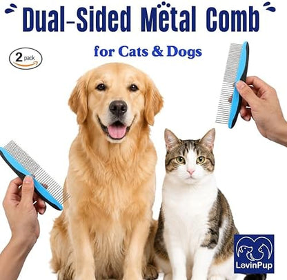 Pet Metal Comb for Dogs and Cats (2-Pack) – Detangling Comb