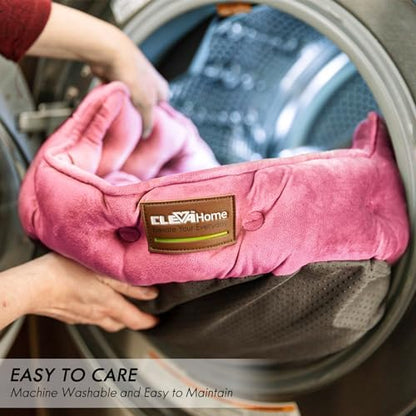 ClevaHome Cat Dog Bed for Small Pets up to 15lbs - Round Cat Beds for Indoor Cats, Machine Washable Comfortable Pet Bed for Puppy and Kitten with Non-Slip Bottom (Plum Pink)