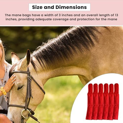 Horse Mane Bags for Horses, Set of 6 Handmade Lycra Mane Bags, Helps Reduce Tangles, Breakage & Rubbing, Washable Braided Mane Covers for Longer, Healthier Manes, Ranch Hand (Light Red)