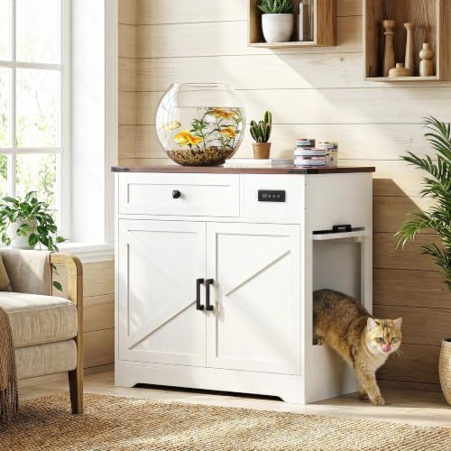 LIKIMIO 31.5" Cat Litter Box Enclosure with LED Odor Control