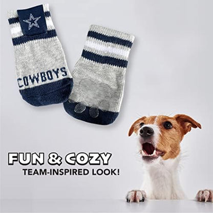 NFL Dallas Cowboys Anti Slip Dog Socks with Elastic Ribbed Top, Size Medium/Large. Indoor/Outdoor Socks, Best Dog Paw Protector, 2 Pairs, Cool Puppy Supplies with NFL Logo of Cowboys Football Team