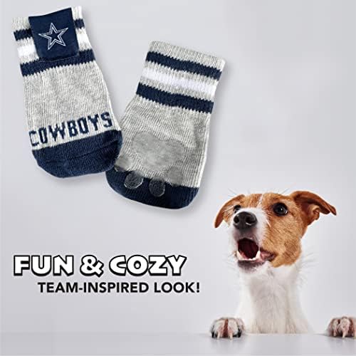 NFL Dallas Cowboys Anti Slip Dog Socks with Elastic Ribbed Top, Size X-Small/Small. Indoor/Outdoor Socks, Best Dog Paw Protector, 2 Pairs, Cool Puppy Supplies with NFL Logo of Cowboys Football Team