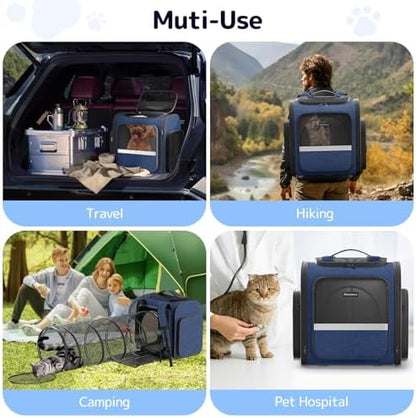 Pawtners Cat Backpack with Play Tunnel, Design for Carrying Playing Blue