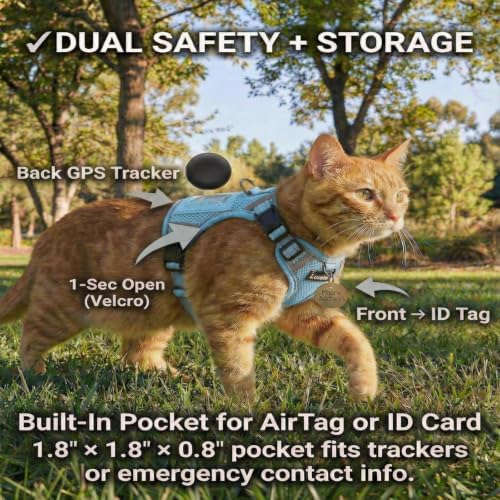 Luxelle Escape-Proof Cat Harness and Leash Set – Adjustable No Pull Soft Vest with 360° Reflective Straps, Built-in Pocket & Wrist Strap, Breathable Mesh Outdoor Harness for Cats & Kittens