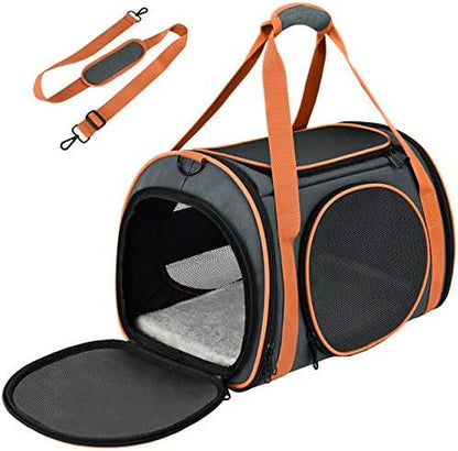 Cat Carrier TSA Airline Approved with Ventilation for Small Medium Cats Dogs Puppies, Dog Carrier with Big Space, 5 Mesh Windows, 4 Open Doors for Comfortable Travelling.