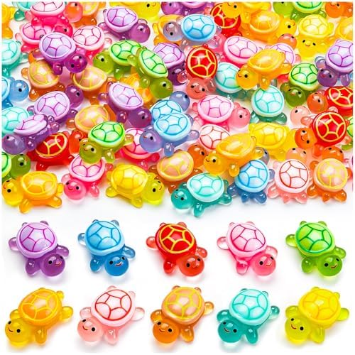 80Pcs Luminous Mini Resin Turtles Cute Tiny Turtle to Hide for Garden Micro