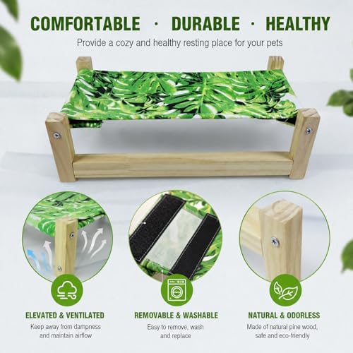 Bearded Dragon Bed, Wooden Reptile Hammock (Green, Large)