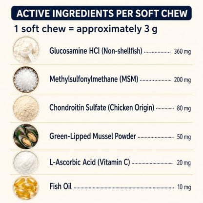 Zubest Hip & Joint Chews for Dogs, Glucosamine Chondroitin MSM, 60 Count