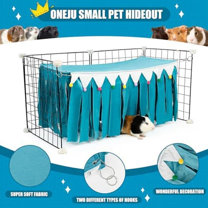 Guinea Pig Hideout - Guinea Pig Corner Hideout, Four-Sided Fringes, Rectangular Top and Washable Hides, Suitable Hides for Guinea Pigs and Rabbit, No Metal Fences, Blue