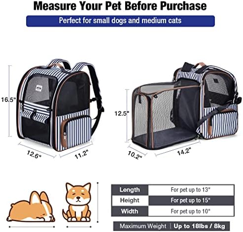 Large Cat Backpack Carrier Expandable Pet Carrier Backpack for Small Dogs Medium Cats Fit Up to 18 Lbs, Dog Carrier Backpack,Puppy Backpack Carrier, Striped