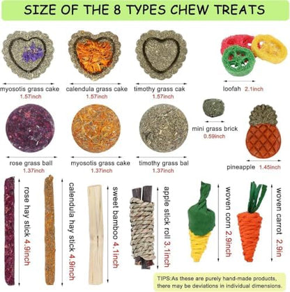Bunny Toys, 21PCS Rabbit Chew Toys for Teeth, Guinea Pig Natural Treats
