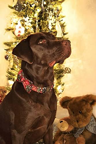 Lionheart glory Christmas Plaid Dog Collar Adjustable Soft Dog Collar with Bowtie, Pet Gift Dog Collars Bow for Small Medium Large Dogs
