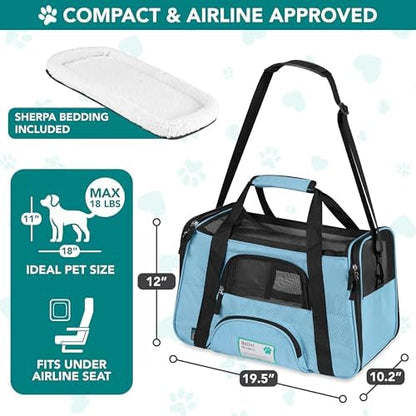 PetAmi Airline Approved Pet Carrier for Cats & Small Dogs, Large Light Blue