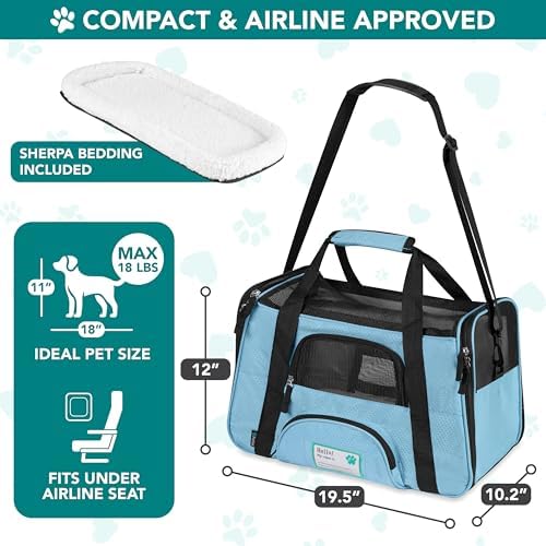 PetAmi Airline Approved Pet Carrier for Cats & Small Dogs, Large Light Blue