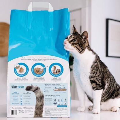 ökocat Original Wood Clumping Cat Litter, Unscented, 12.6 Pounds - Natural Ingredients, Stops Odor, Clumps Solid, 99% Dust Free, Lightweight Litter, Great for All Cats