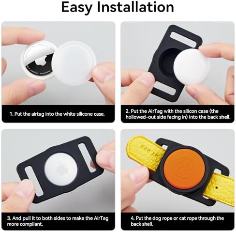 GOCII for Airtag Dog Collar Holder 2 Pack,Waterproof Dog Collar Holder for Apple AirTag(Gen 1 & 2),Silicone Air Tags Case for Dog Collars(Black & Orange)
