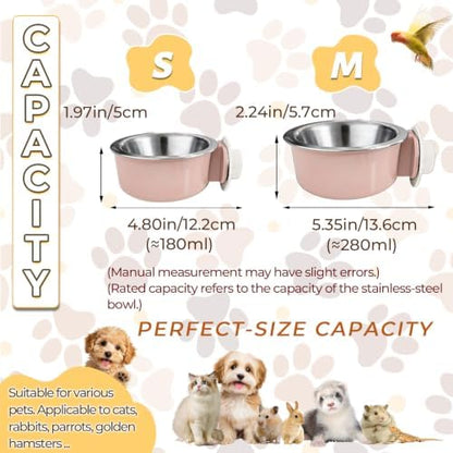 2Pcs Pets Lightweight Stainless Steel Bowl,Removable Stainless Steel Pet Hanging Food Water Feeder Bowl for Puppy Dog Cat Rabbit Ferret Bird Gunea Pigs (Pink-Small)