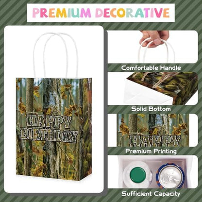 16 Pcs Deer Hunting Birthday Party Favor Bags Camo Forest Buck Goodie Bags