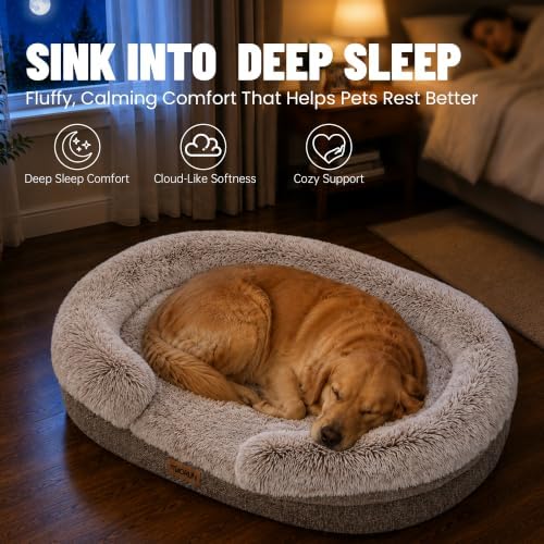 Miorun Fluffy Orthopedic Dog Beds Large Sized Dog, 43" Bolster Sofa Bed