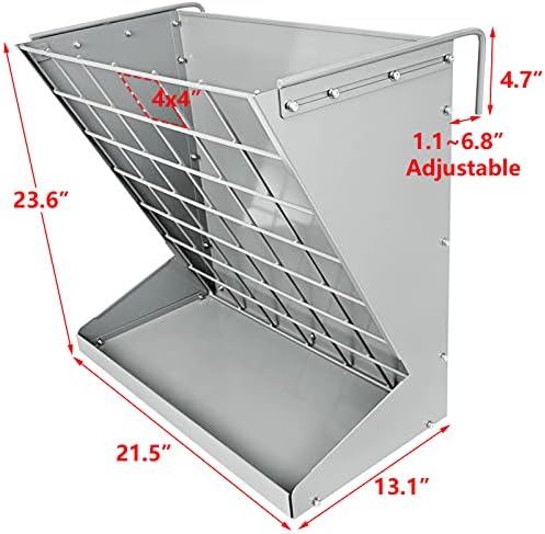 Wall Mount Hay Rack, Metal 2 in 1 Hay and Grain Feeder