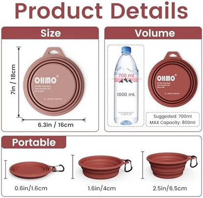OHMO Large Collapsible Dog Bowls, Steel Rim, 27oz, 2pcs, Coral&Brick Red