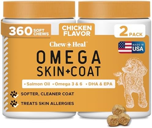 Omega 3 Fish Oil for Dogs, Chicken Flavor - 360 Skin and Coat Soft Chews