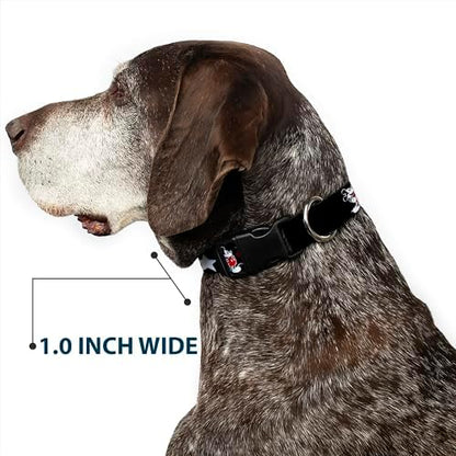 Buckle-Down Plastic Clip Collar - Classic Mickey Mouse 1928 Collage Black/White/Red - 1" Wide - Fits 11-17" Neck - Medium
