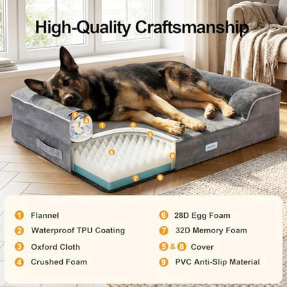 OhGeni Orthopedic Extra Large Dog Bed Couch, Memory Foam, 44-inch (Gray)