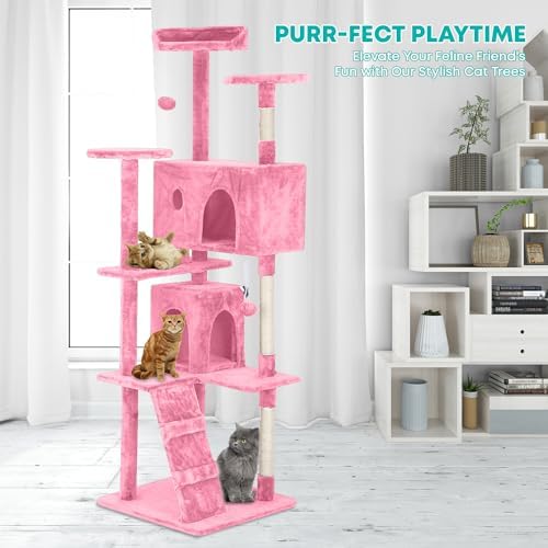 FDW | 70" Cat Tree Tower | Pink | Multi-Level Indoor Activity Center