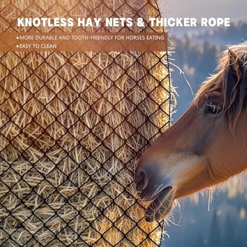 Large Round Bale Hay Net for Horses, 5x5 ft Hay Nets for Horses Slow Feed Knotless, Slow Feeder Hay nets for Horses,